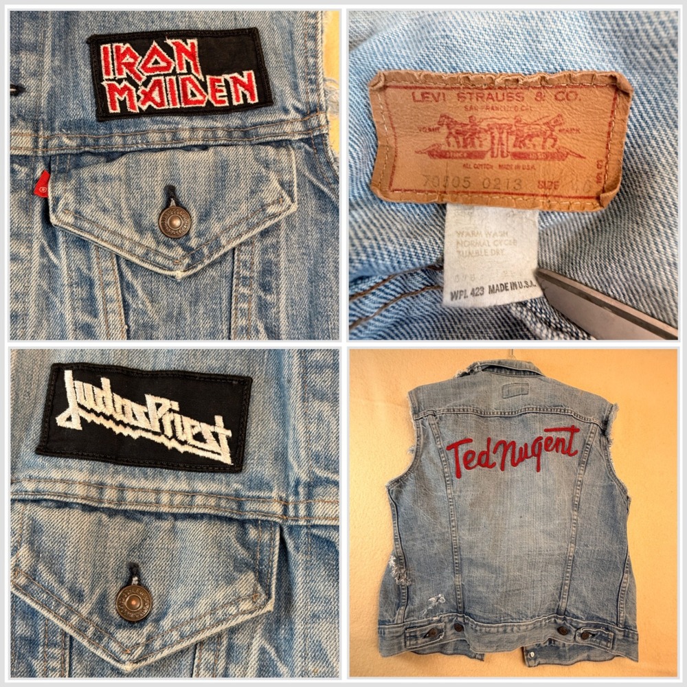 Vintage Levi's Denim Vest Iron Maiden Ted Nugent Patches Mens‎